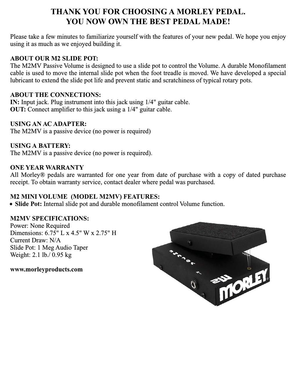 morley m2mv passive volume m2 mini instruction insert full page