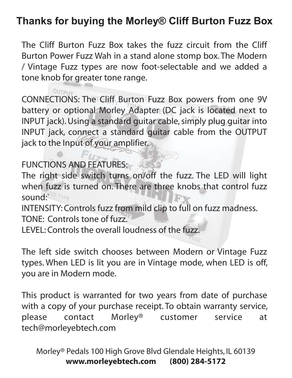 morley mcf cliff burton fuzz box owners manual