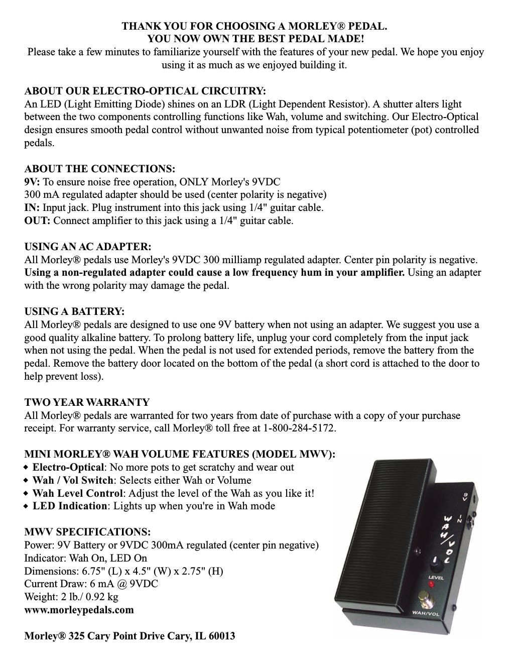 morley mini wah volume manual