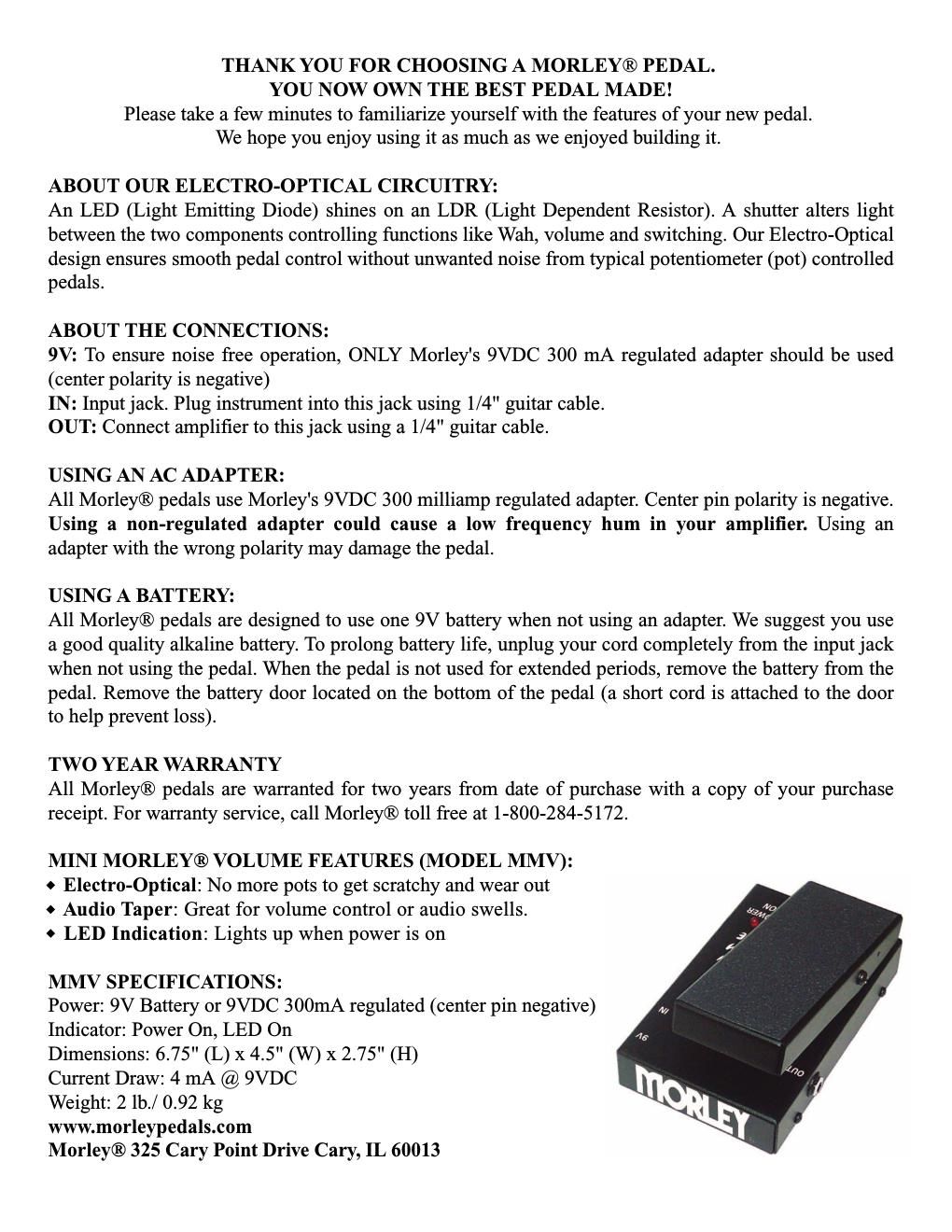 morley mmv mini volume manual