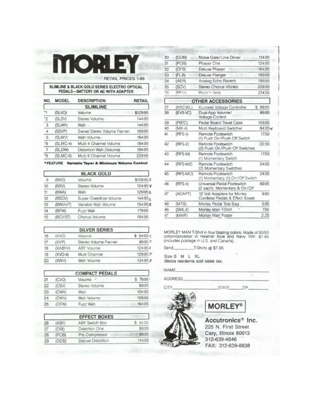 morley morley pricelist 1989