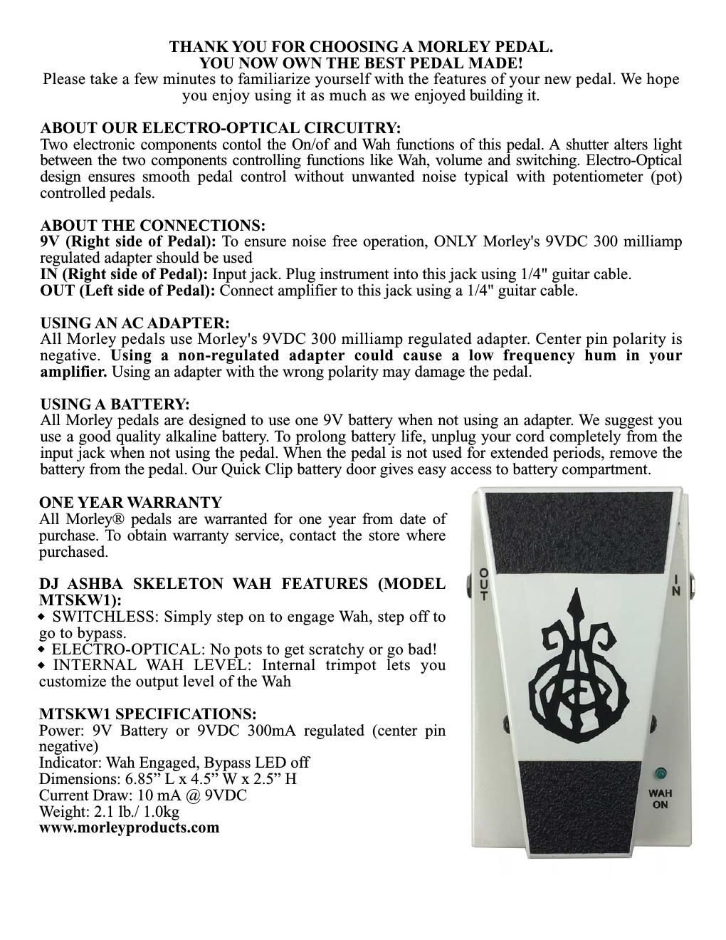 morley mtskw1 mini dj ashba skeleton wah instruction full page english