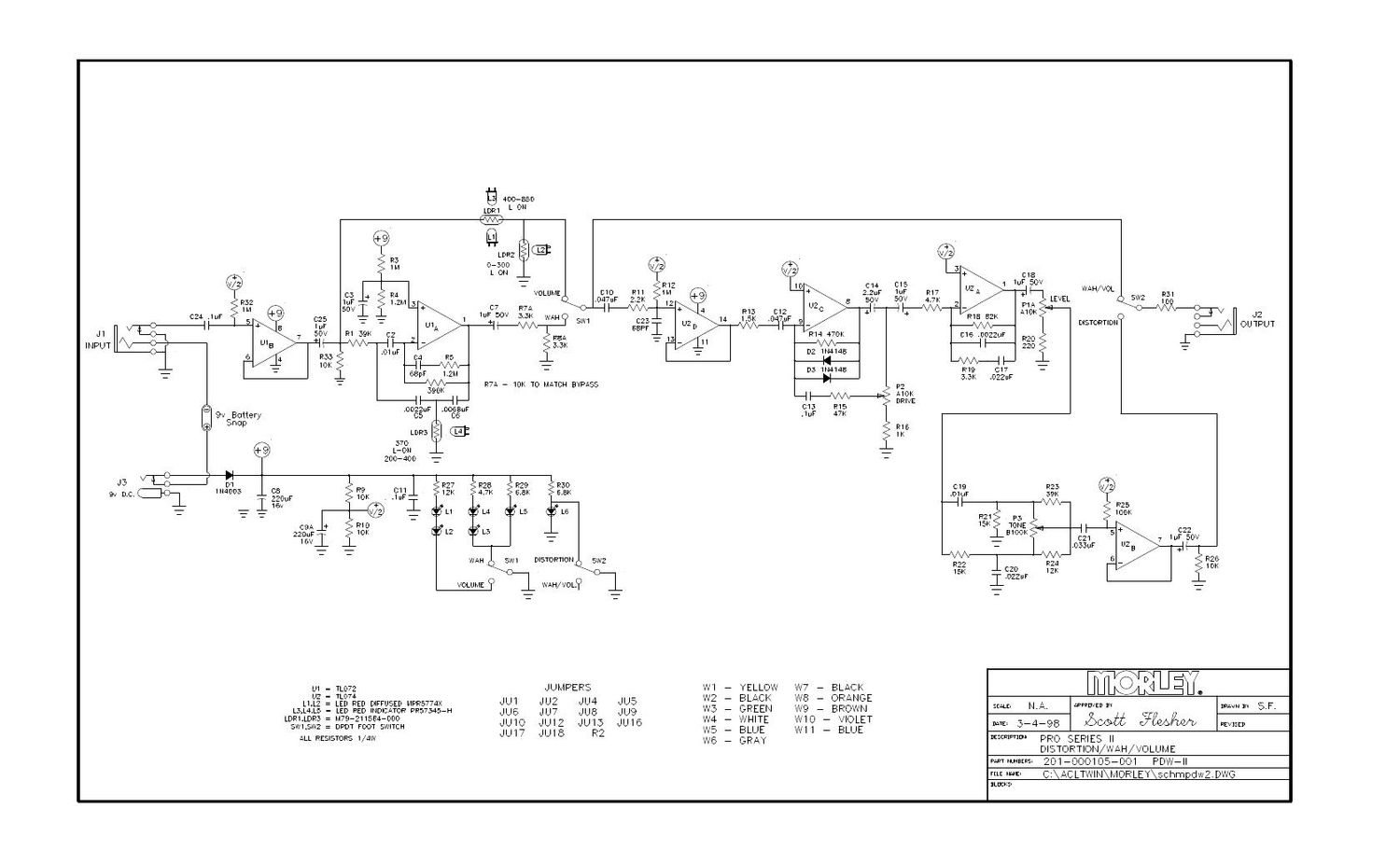 Morley PDW II Pro Series II Distortion Wah Volume Schematic