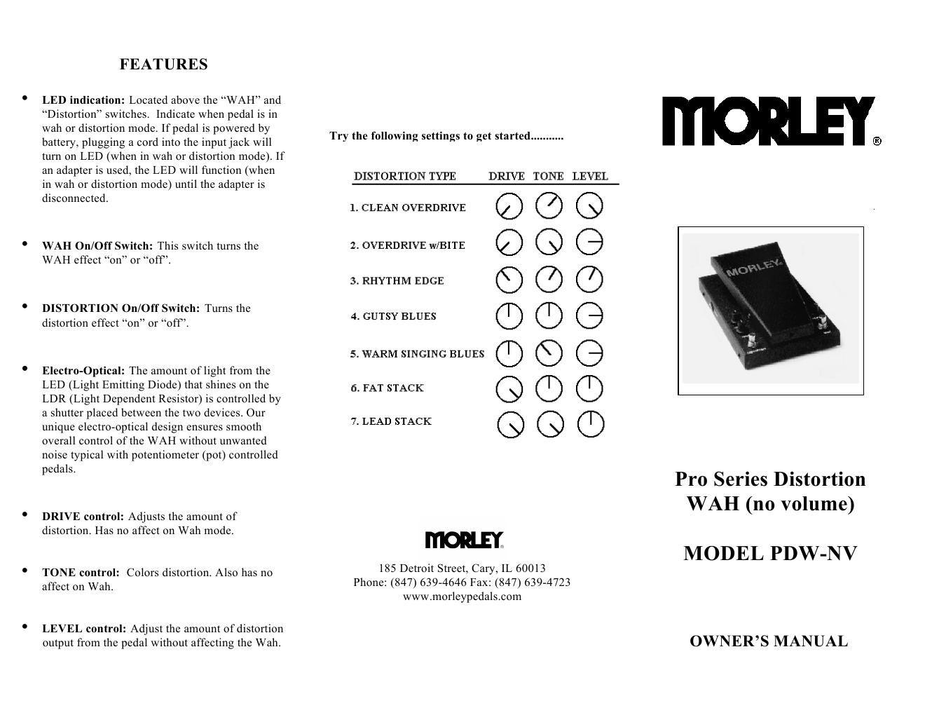 morley pdw nv pro series distortion wah no volume