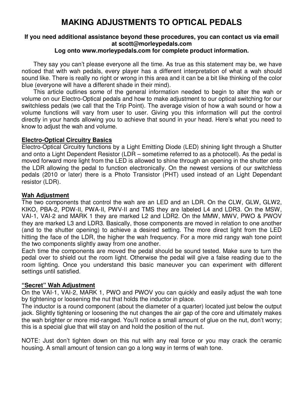 morley volume pedals adjustments