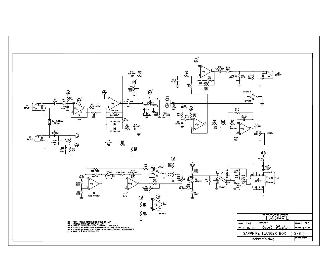 Morley SFB Sapphire Flanger Box Schematic