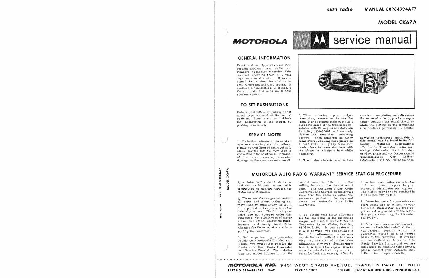 motorola ck 67 a service manual