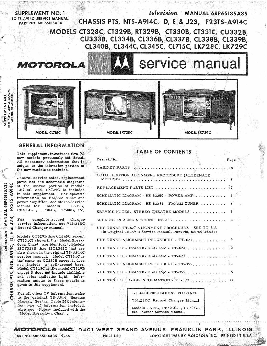 motorola cl 334 b service manual