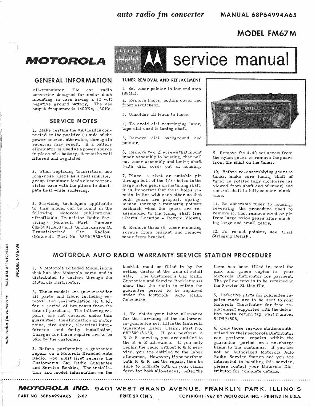 motorola fm 67 m service manual
