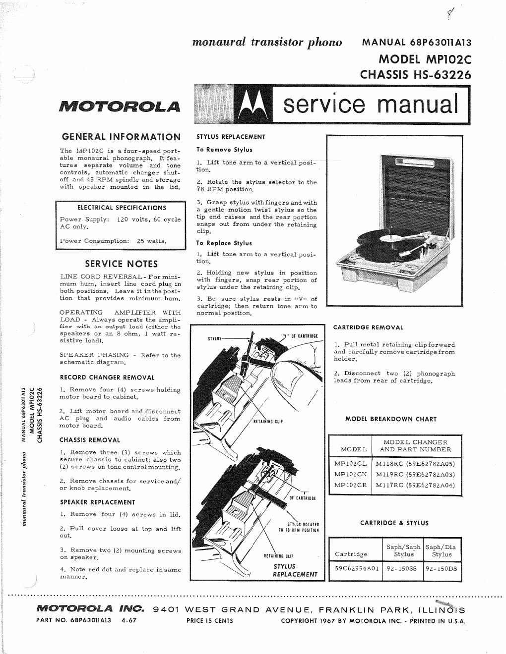 motorola mp 102 c service manual