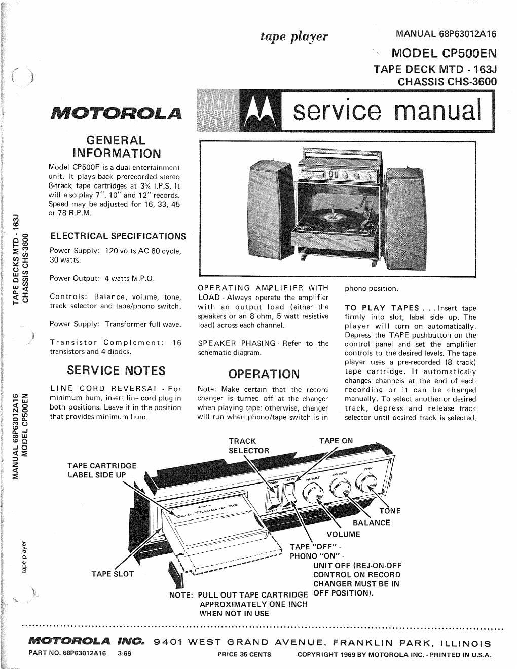 motorola mtd 163 j service manual