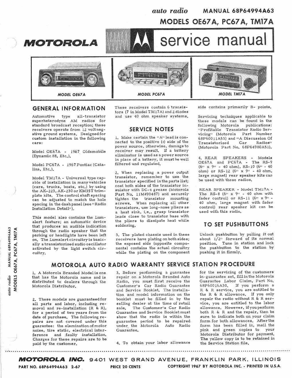 motorola oe 67 a service manual