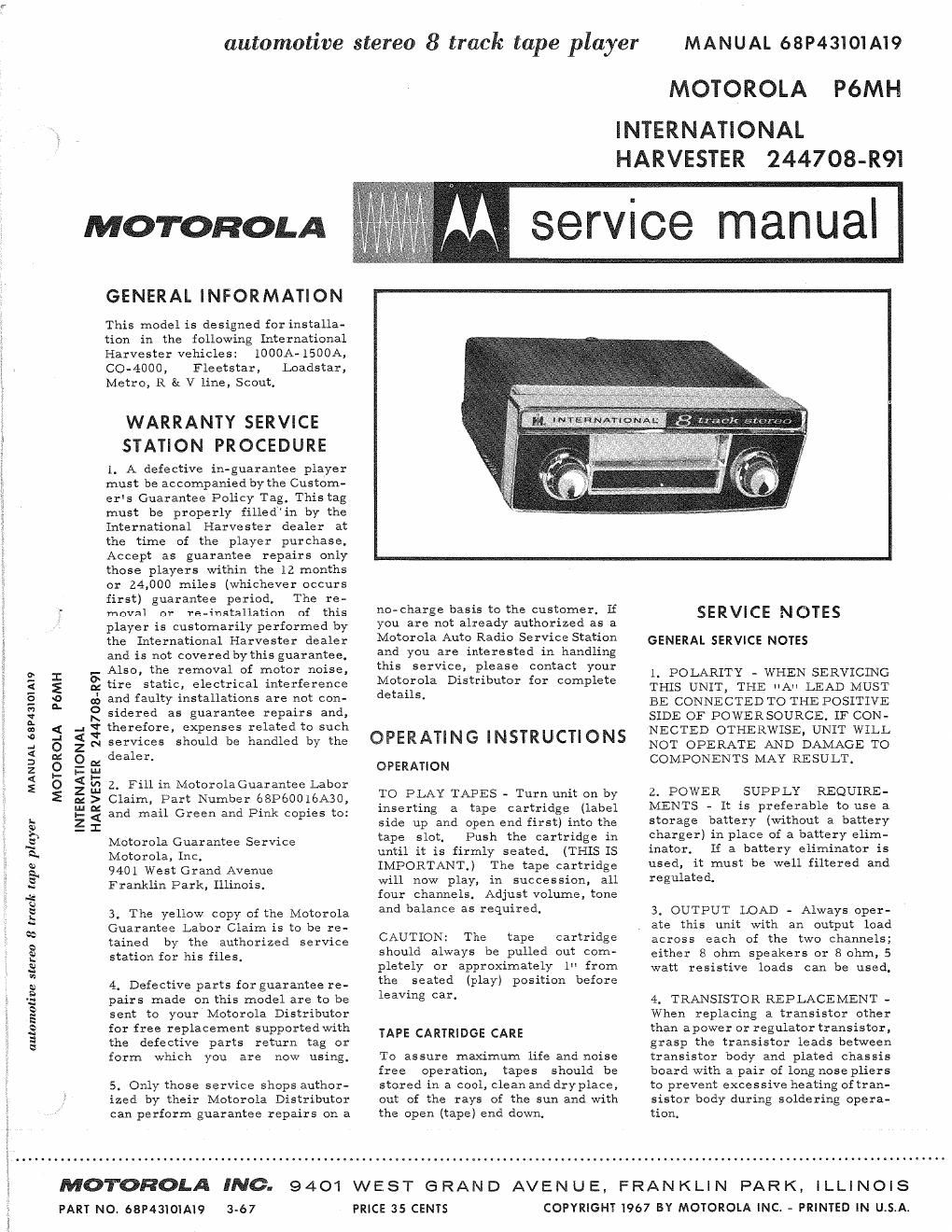 motorola p 6 mh service manual