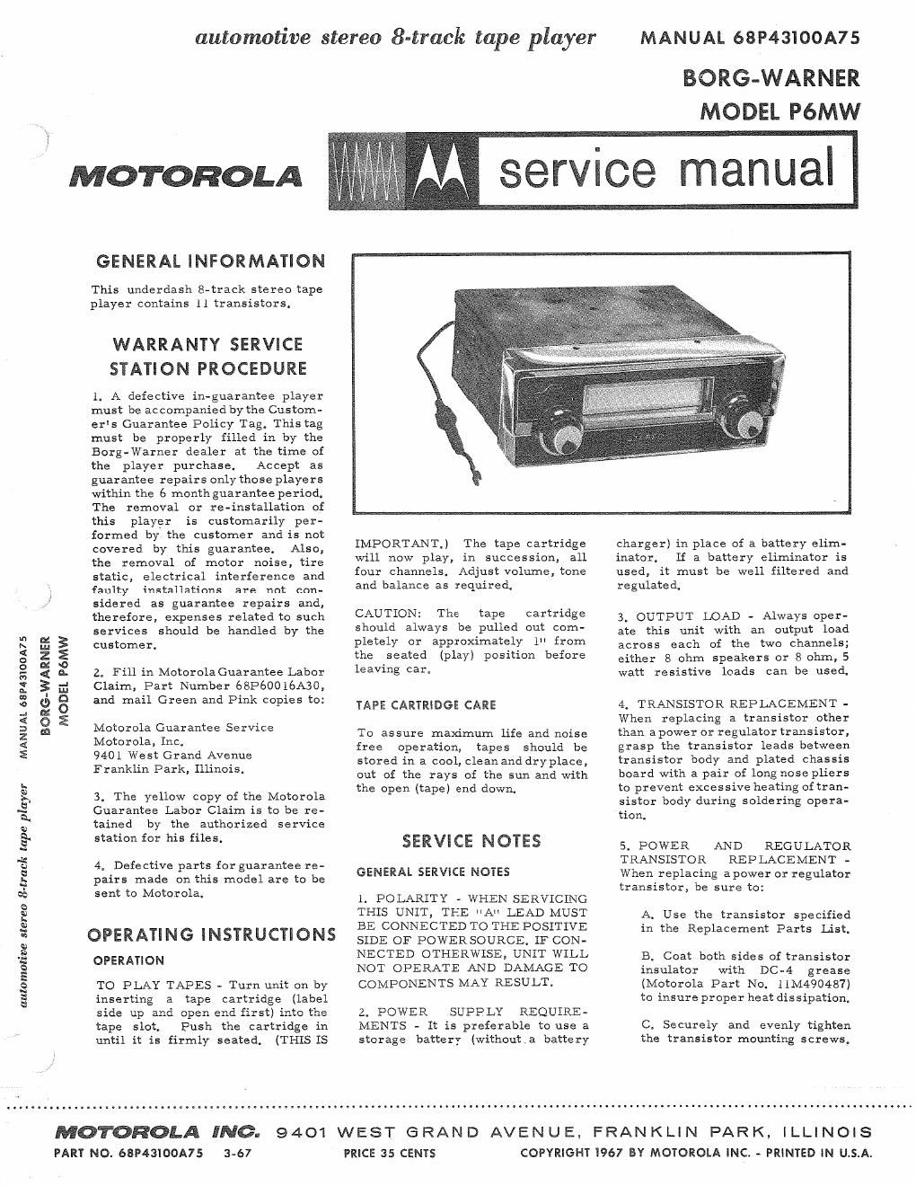motorola p 6 mw service manual