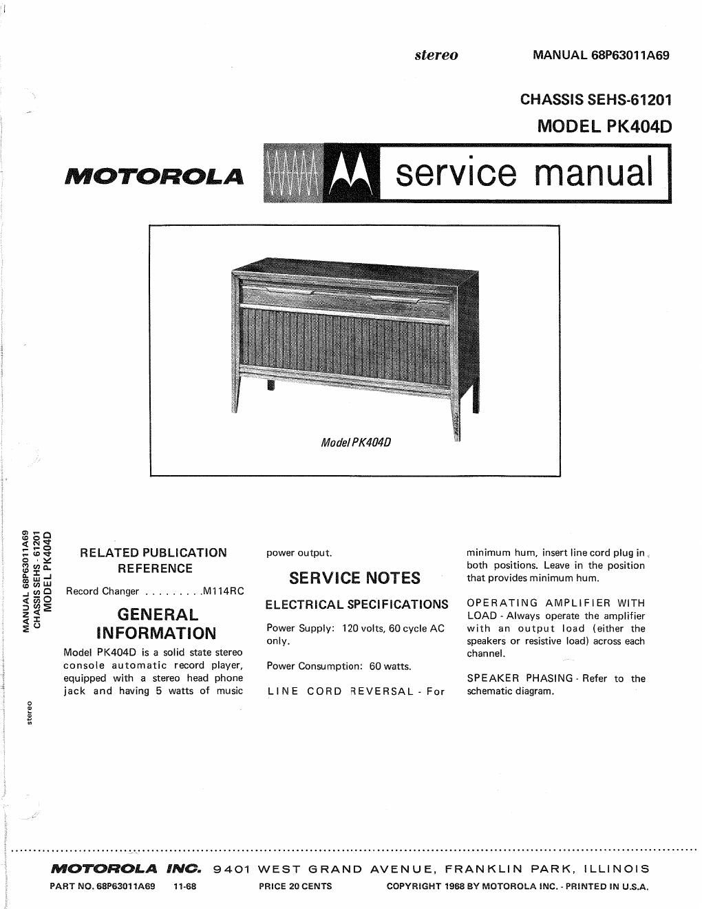 motorola pk 404 d service manual