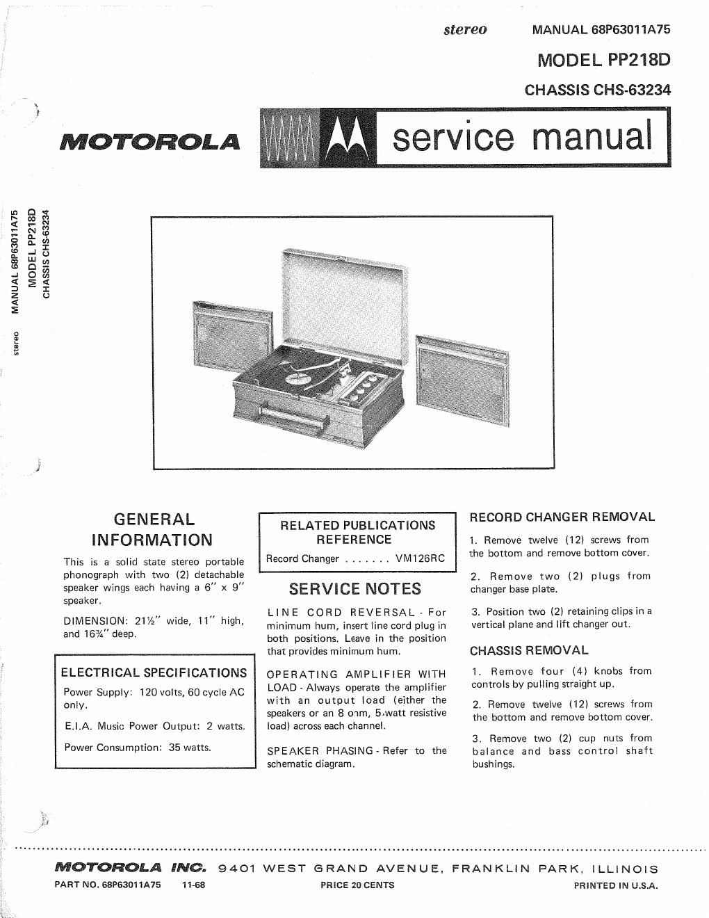 motorola pp 218 d service manual