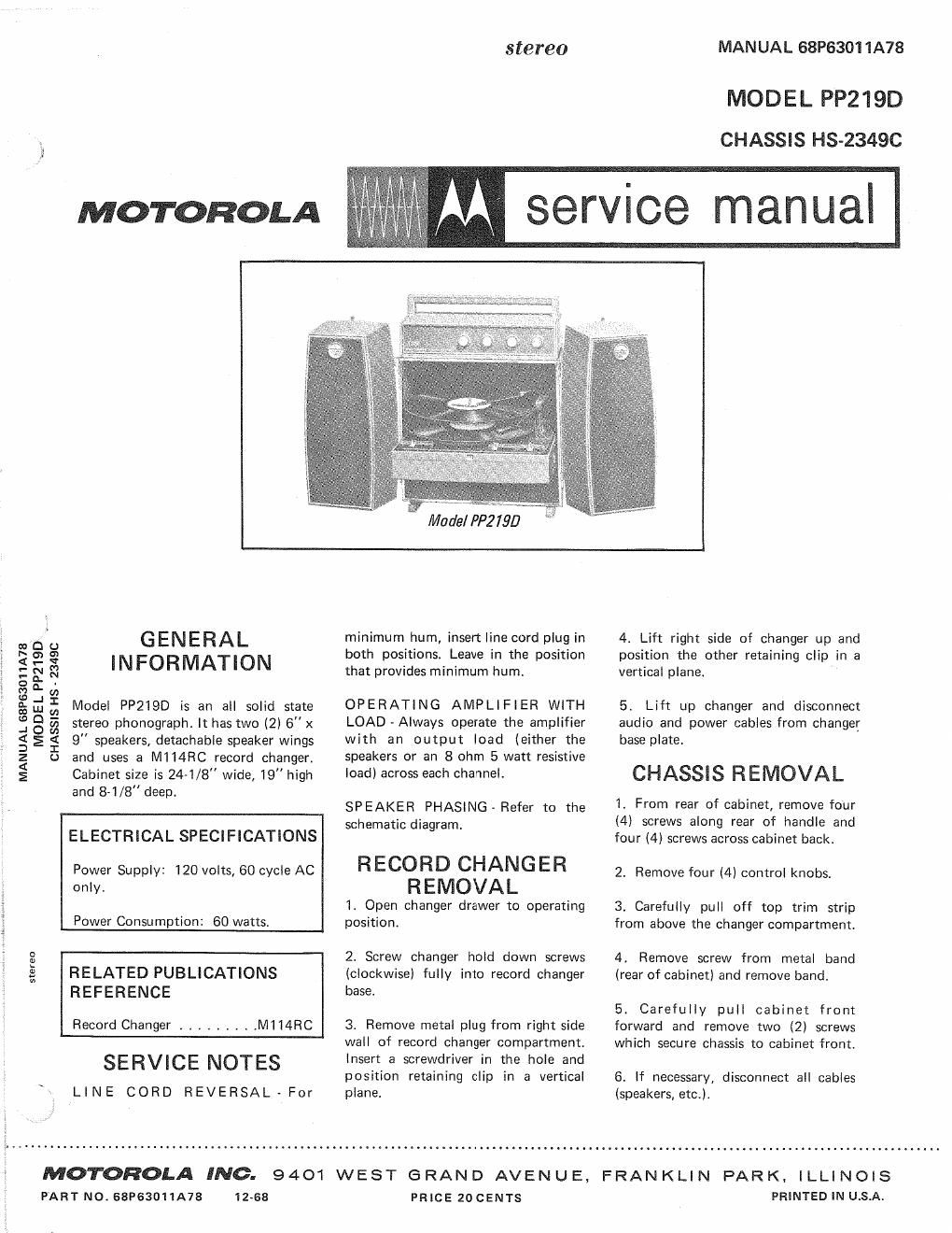 motorola pp 219 d service manual