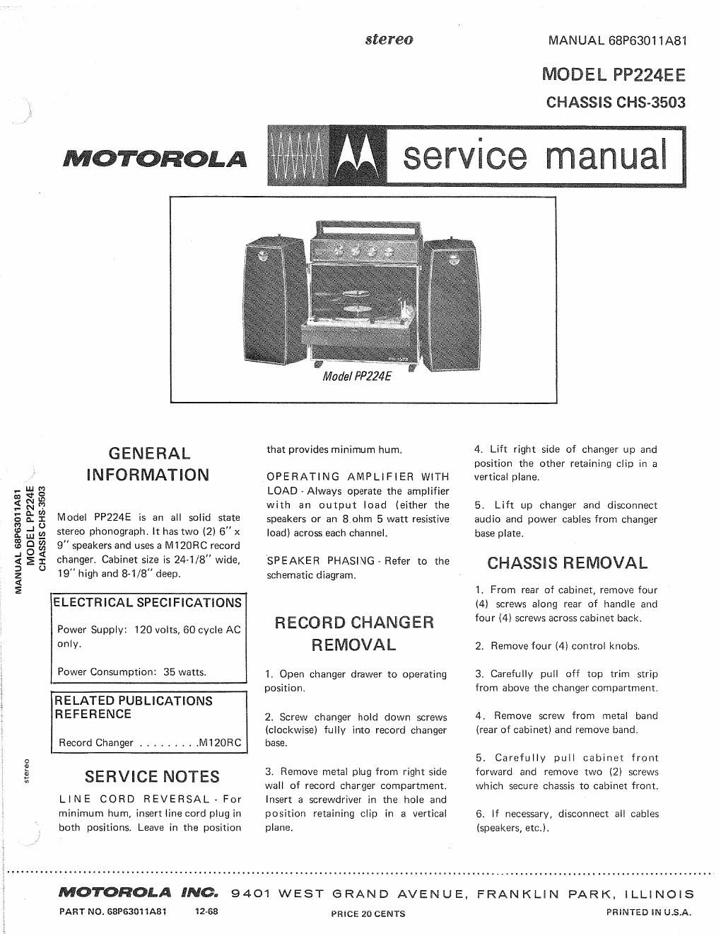 motorola pp 224 ee service manual