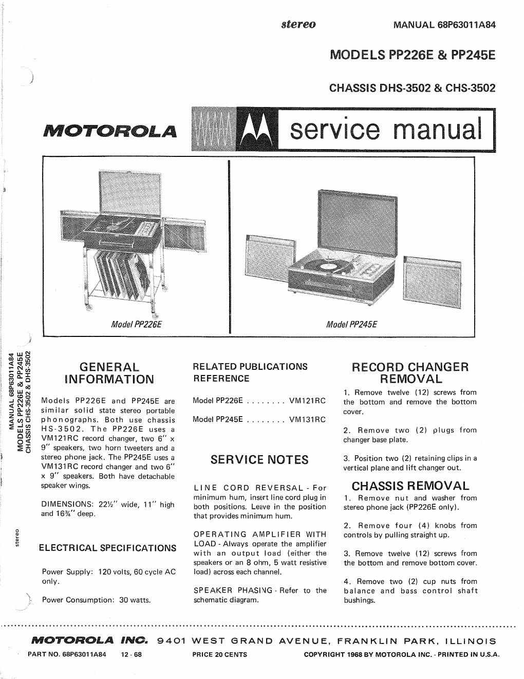 motorola pp 226 e service manual