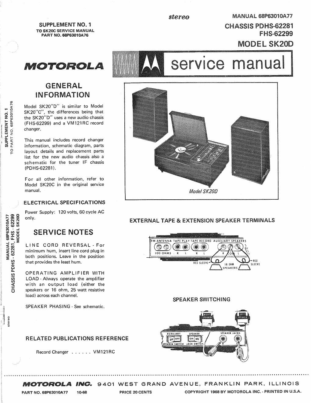 motorola sk 20 d service manual