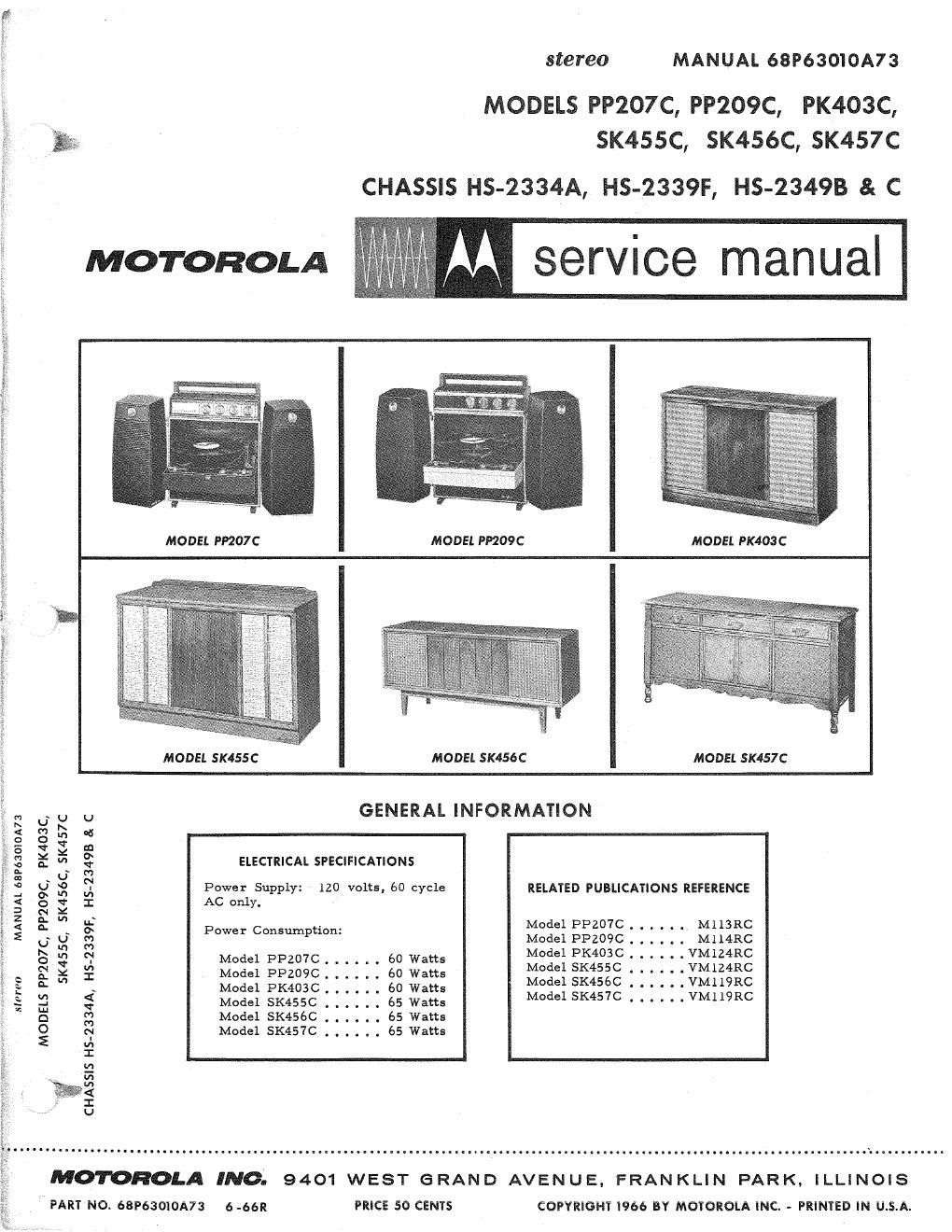 motorola sk 456 c service manual