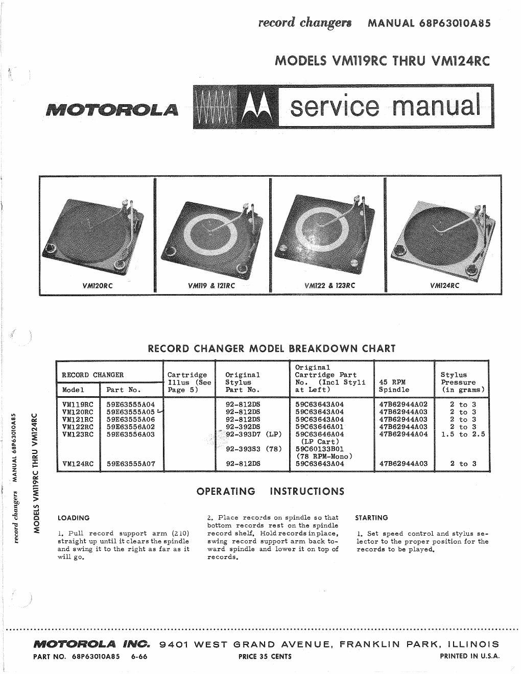 motorola vm 119 rc service manual