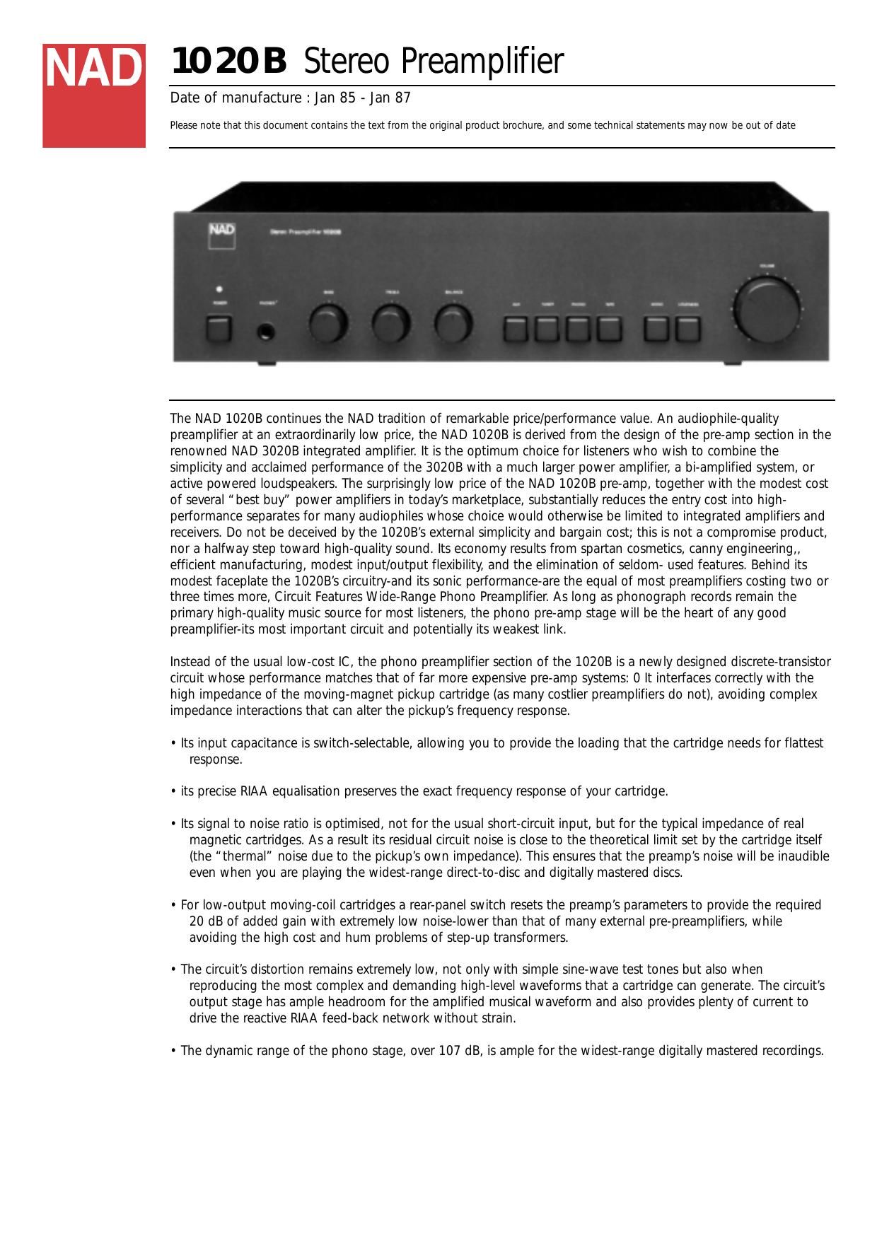 Nad 1020 B Brochure