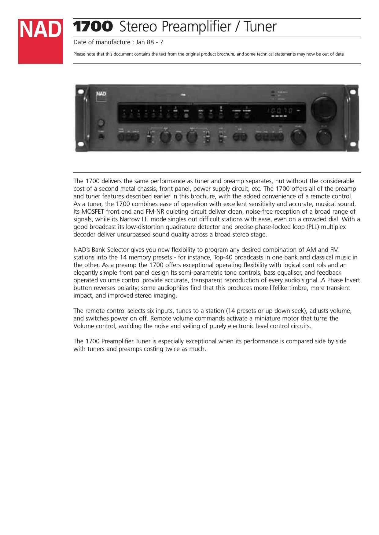 Nad 1700 Brochure