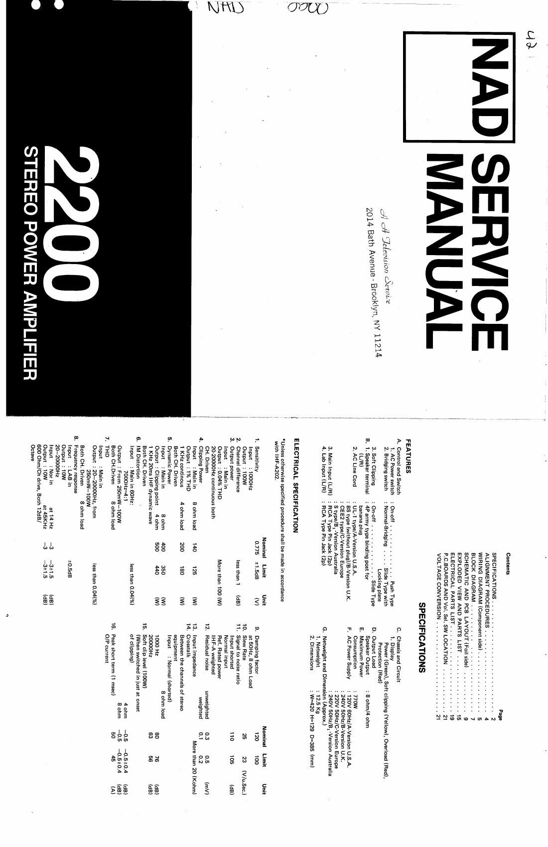 Nad 2200 Service Manual