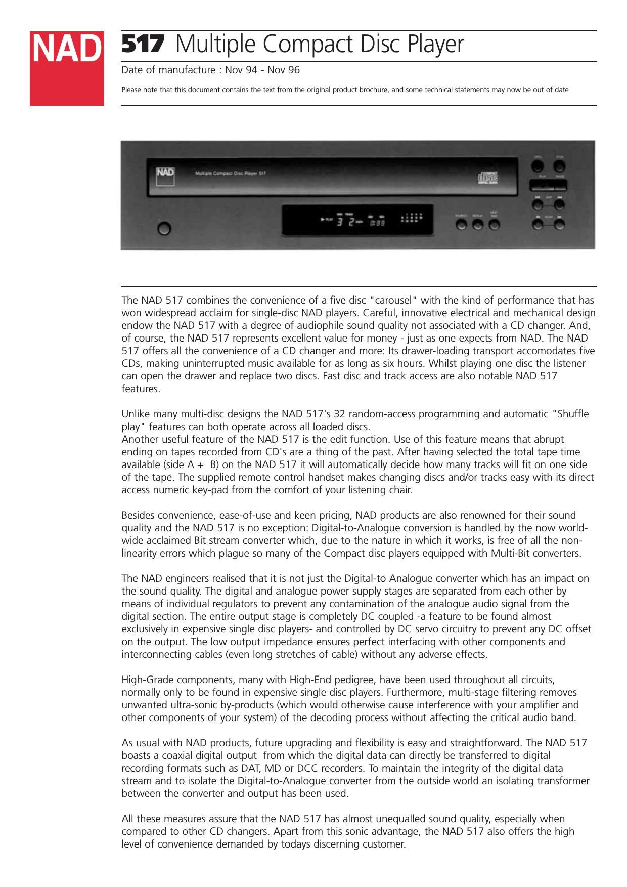 Nad 517 CDP Data Sheet