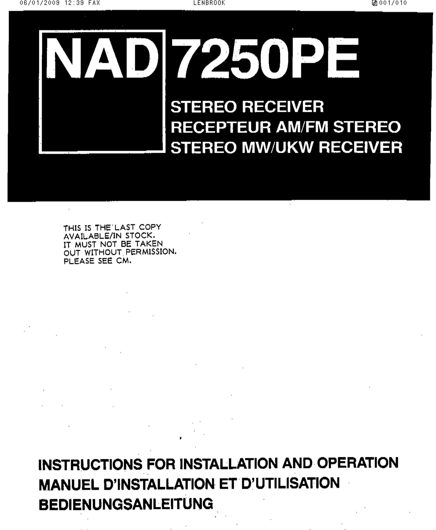 Nad 7250 PE Owners Manual