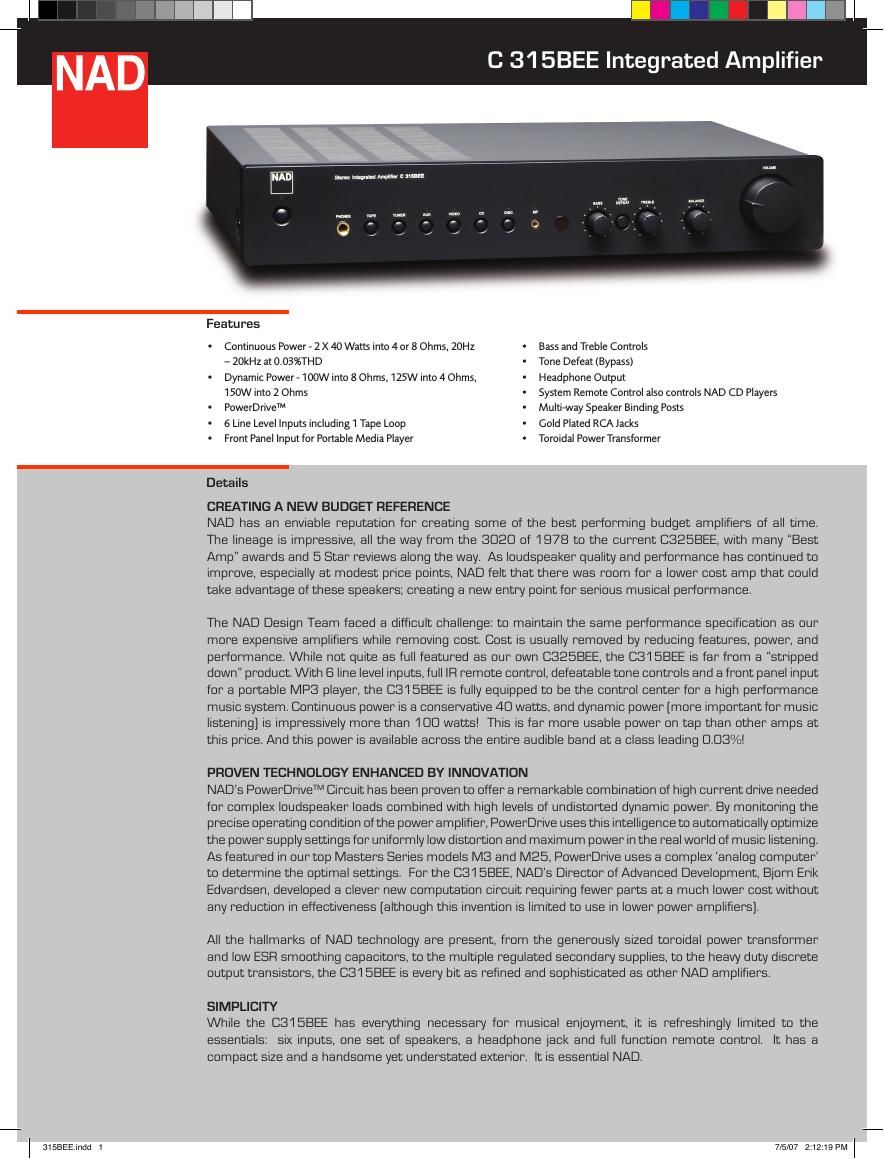 Nad C 315 BEE Brochure