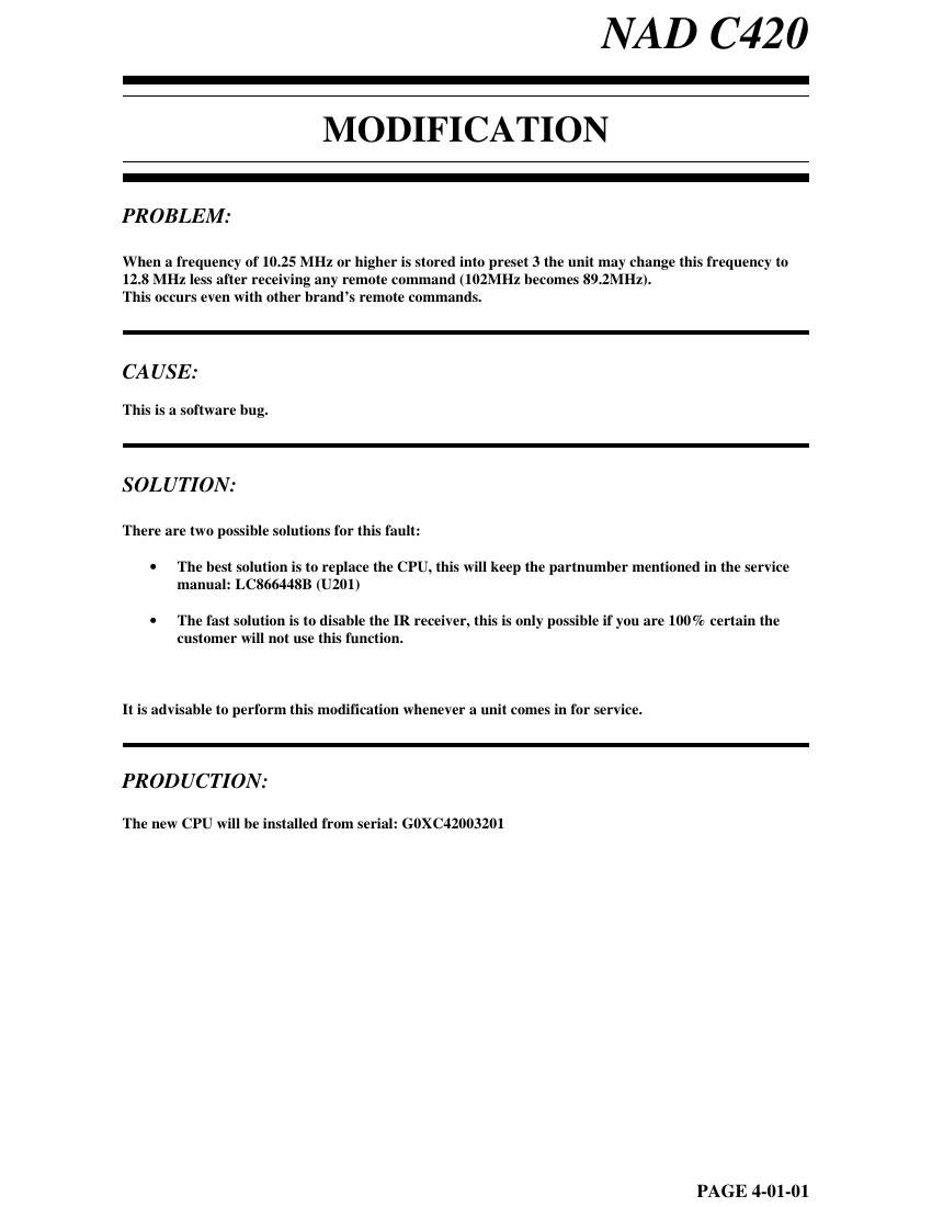 Nad C 420 Service Information