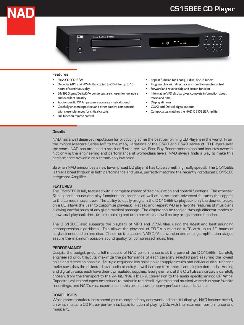 Nad C 515 BEE Brochure