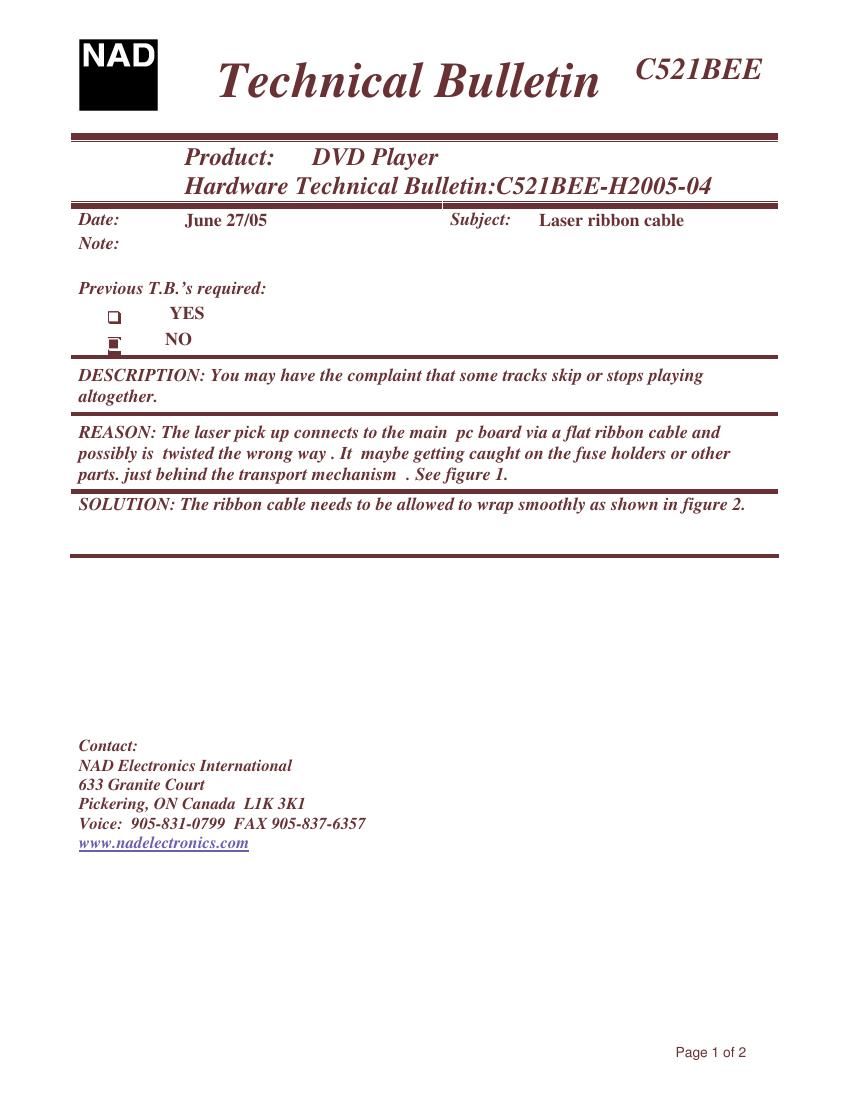 Nad C 521 BEE Technical Bulletin