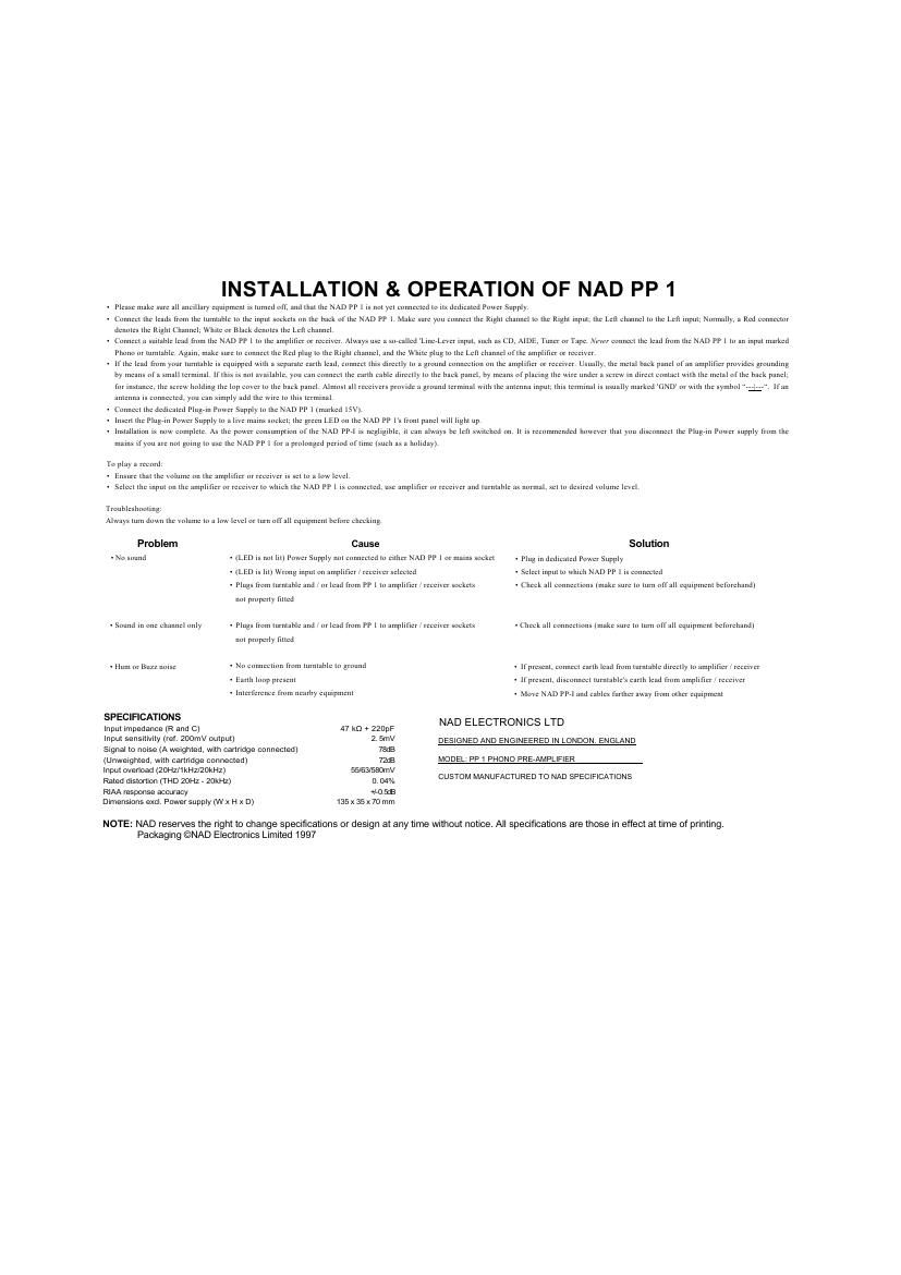 Nad PP 1 Owners Manual
