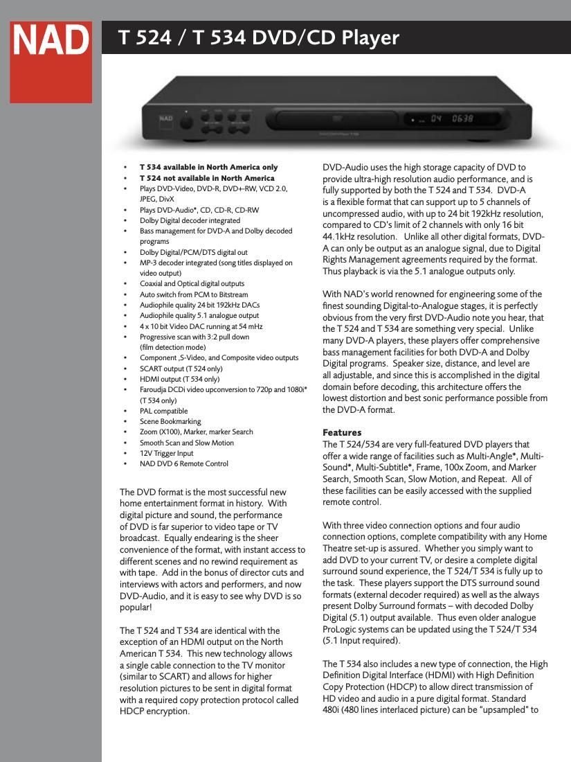 Nad T 524 Brochure