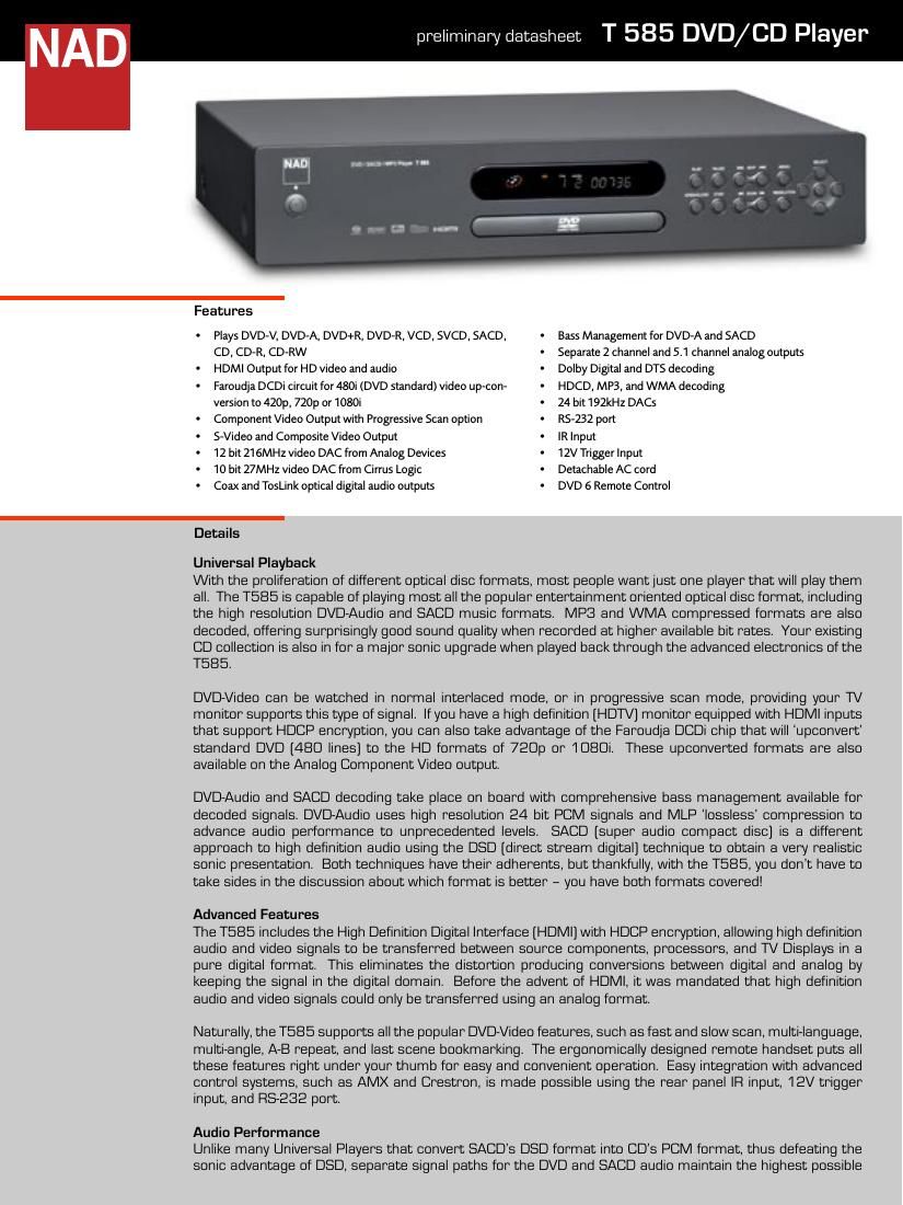 Nad T 585 Brochure