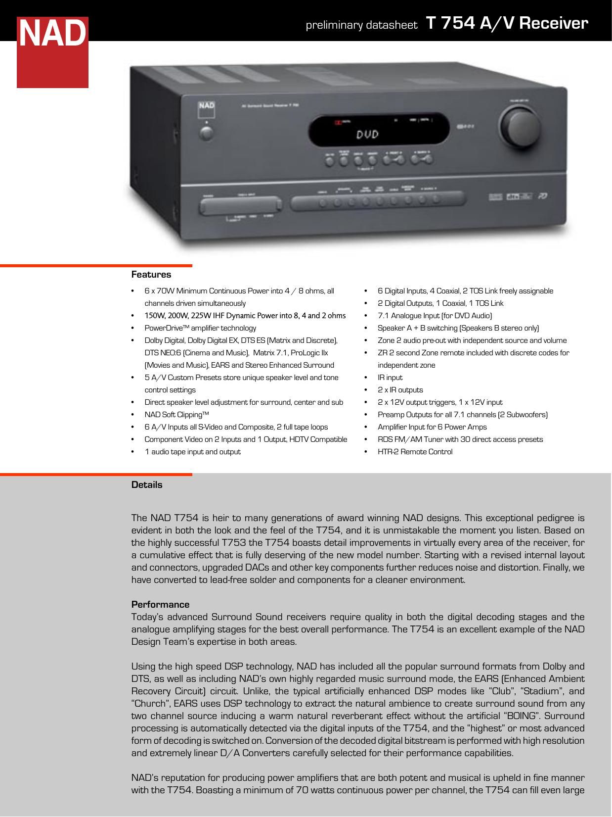 Nad T 754 Brochure