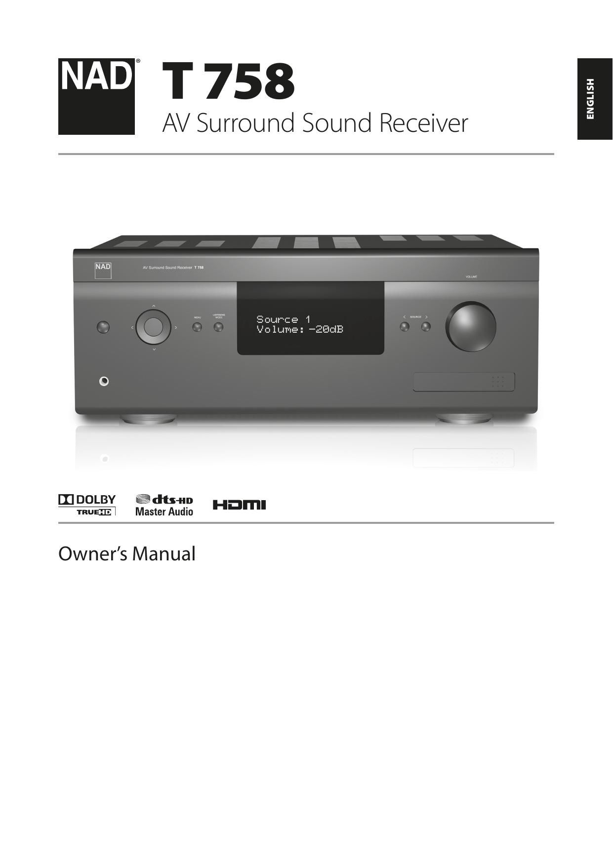 Nad T 758 AV English Owners Manual