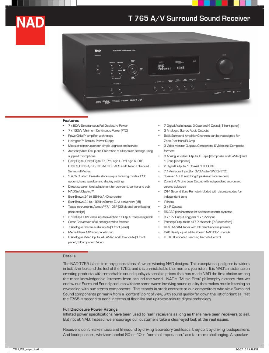 Nad T 765 Brochure