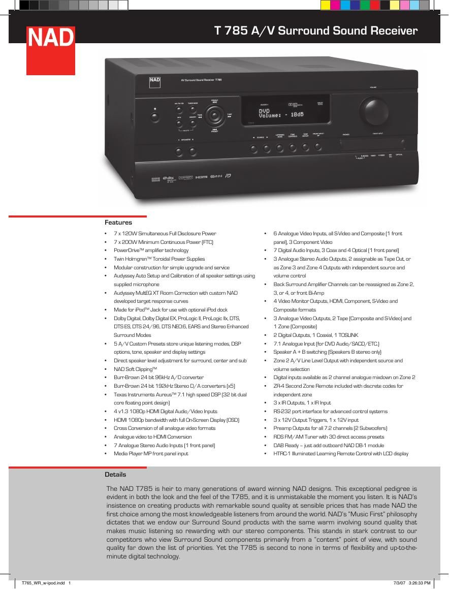 Nad T 785 Brochure