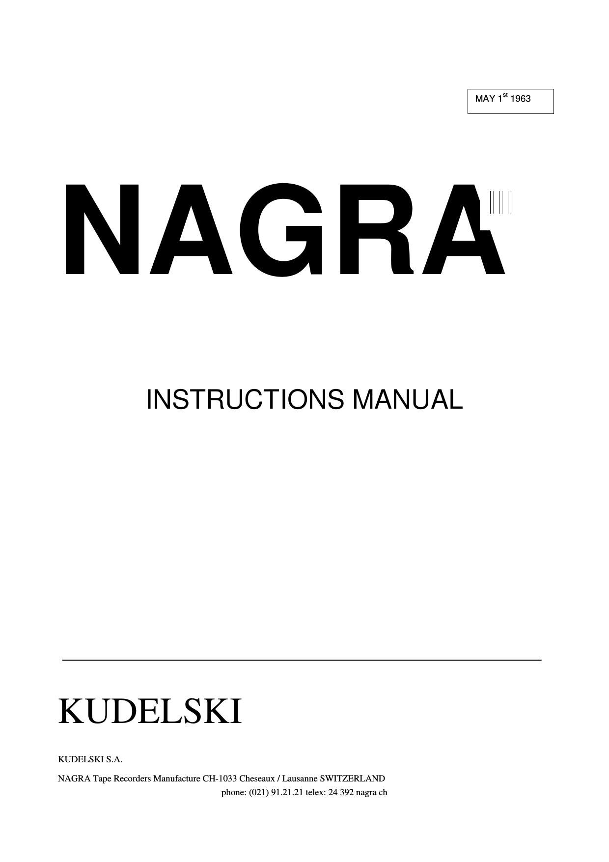 Nagra 3 Owners Manual