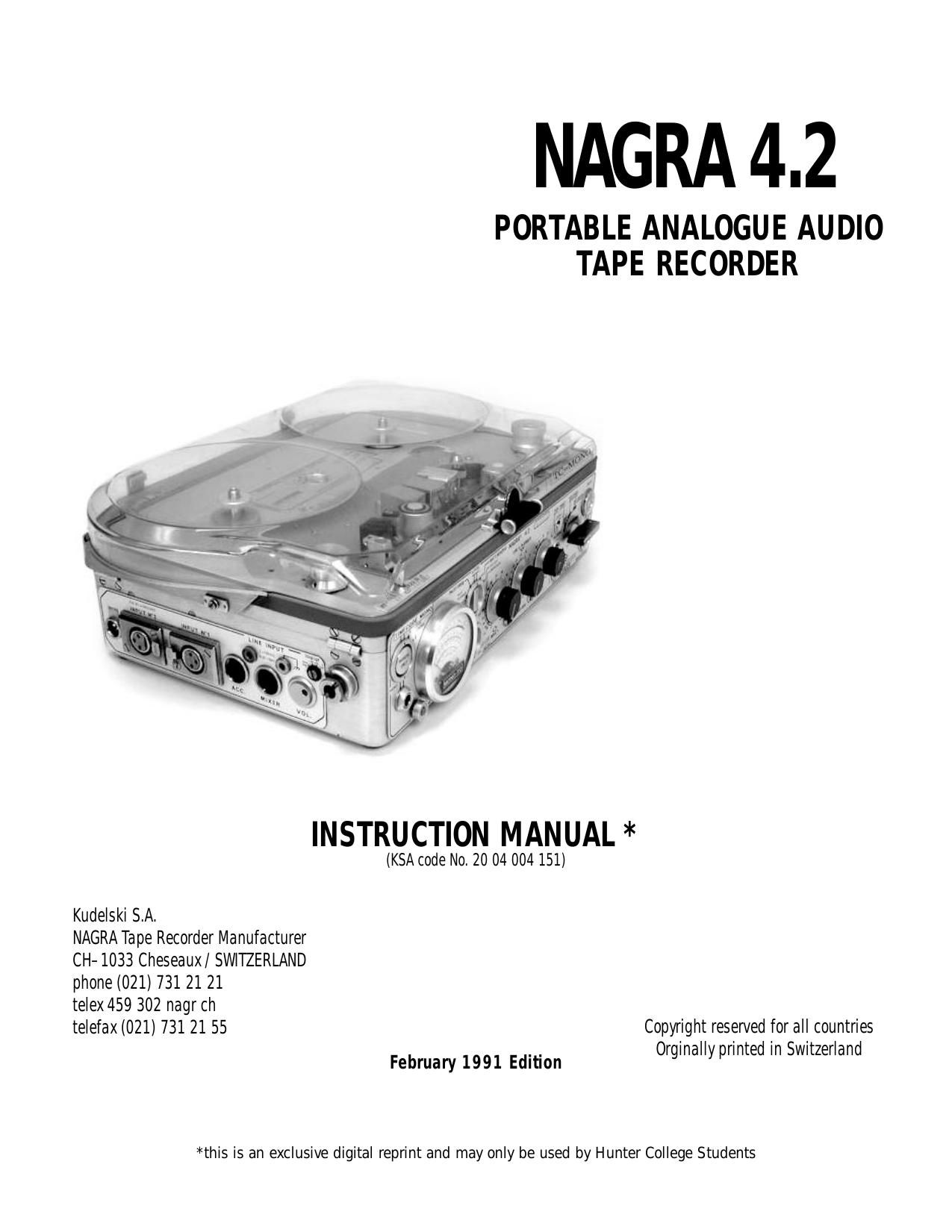 Nagra 4 2 Owners Manual