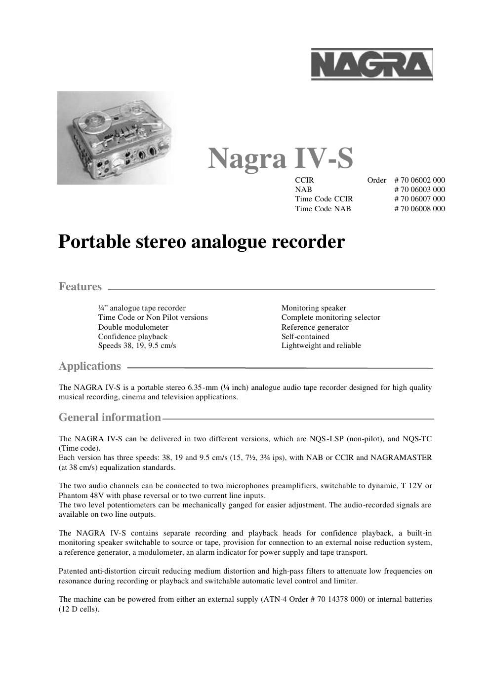 nagra 4 s brochure