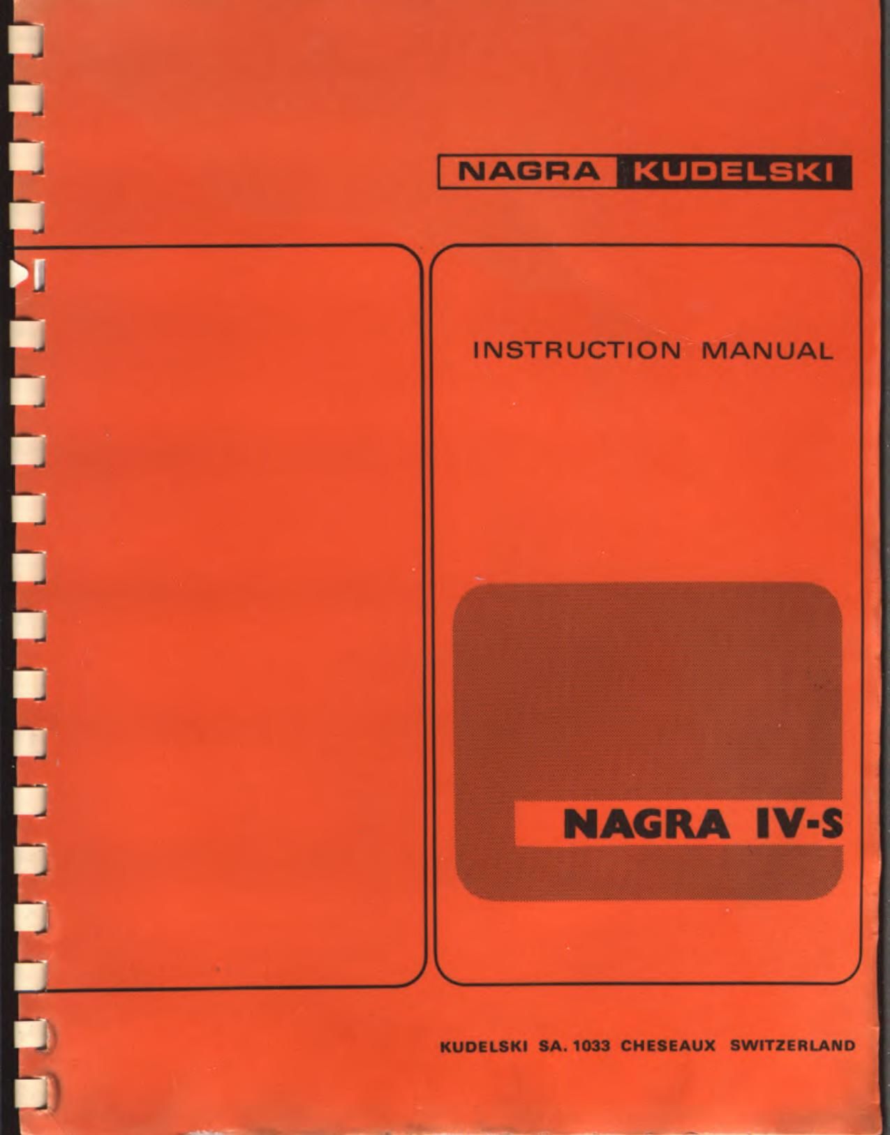 Nagra IV S Owners Manual