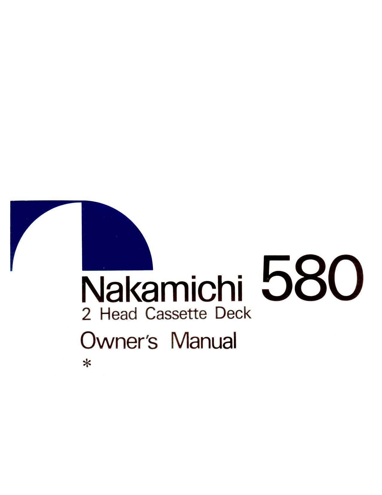 Nakamichi 580 Owners Manual