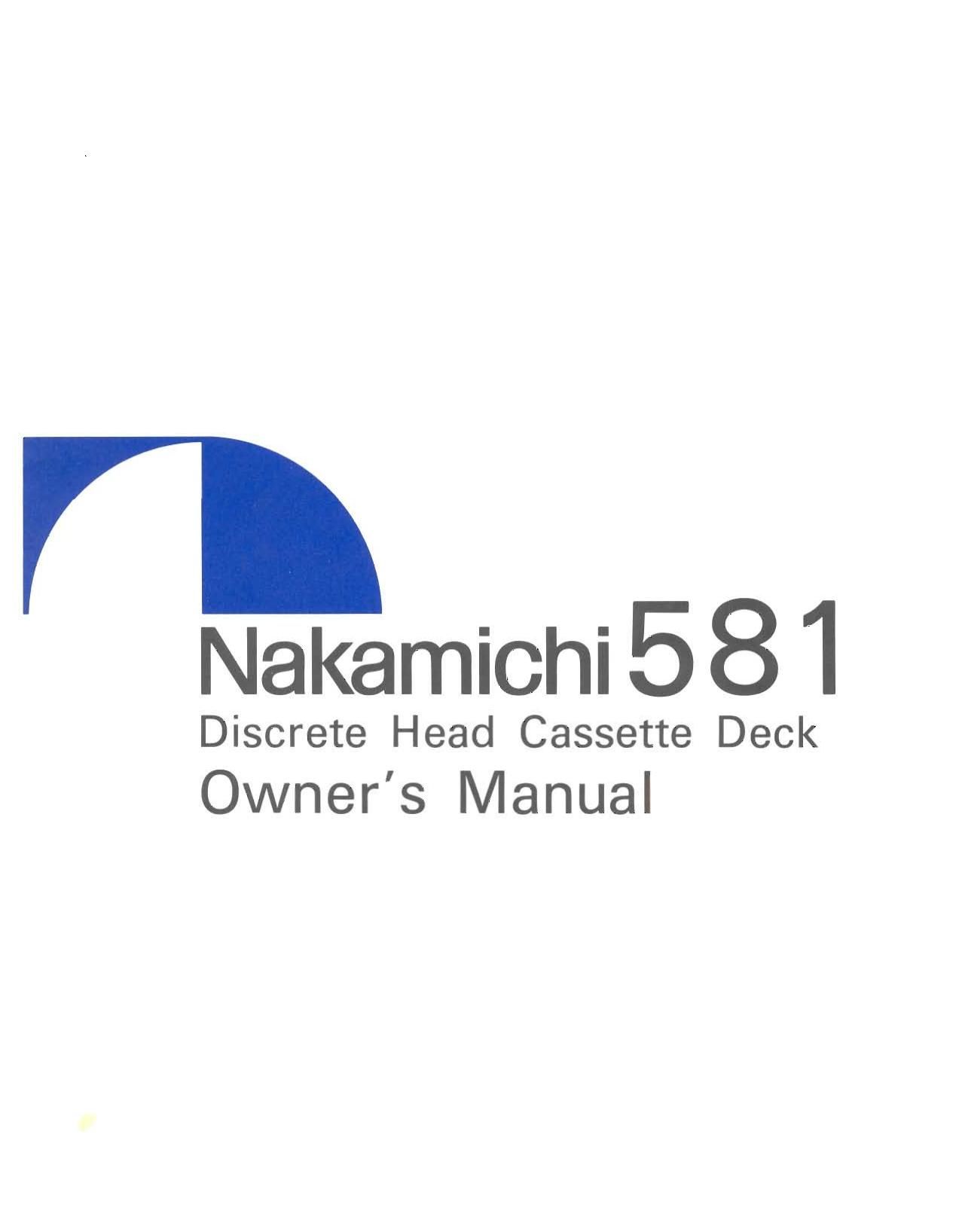 Nakamichi 581 Owners Manual