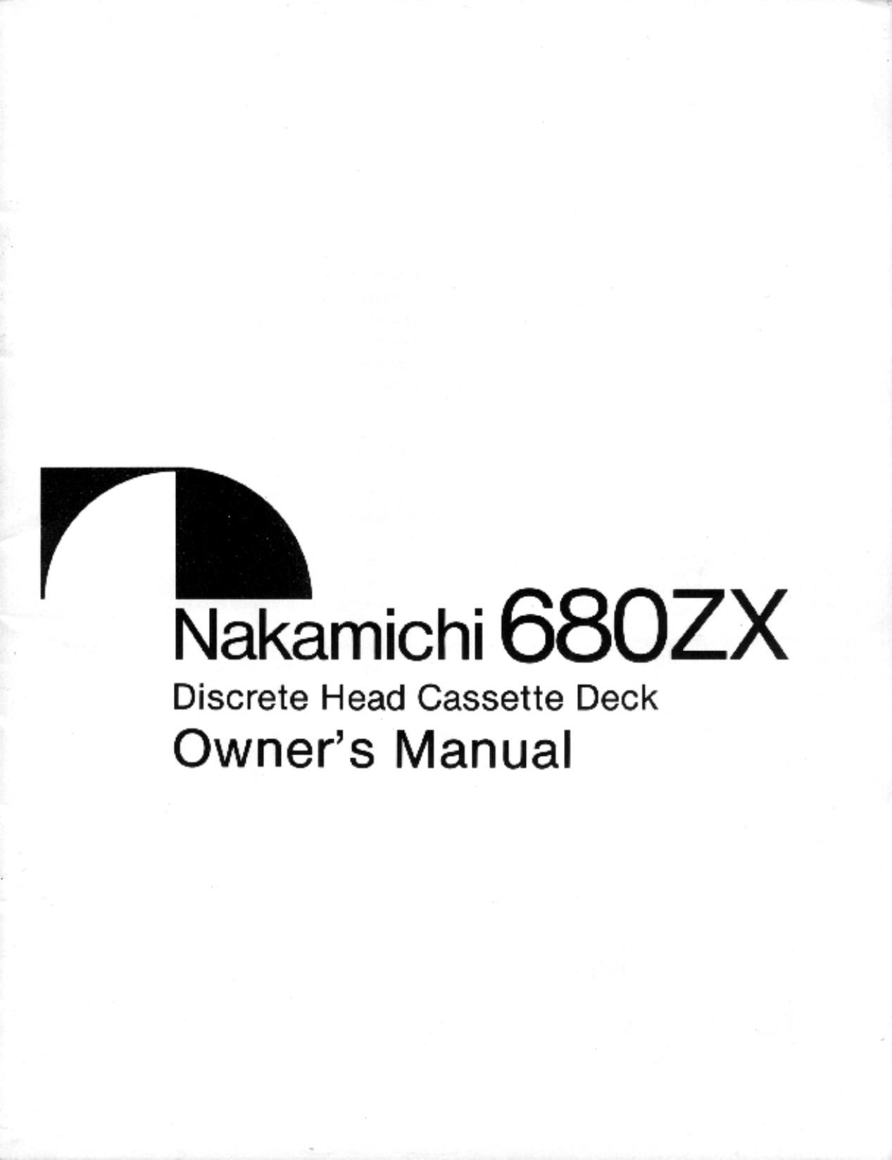Nakamichi 680ZX Owners Manual