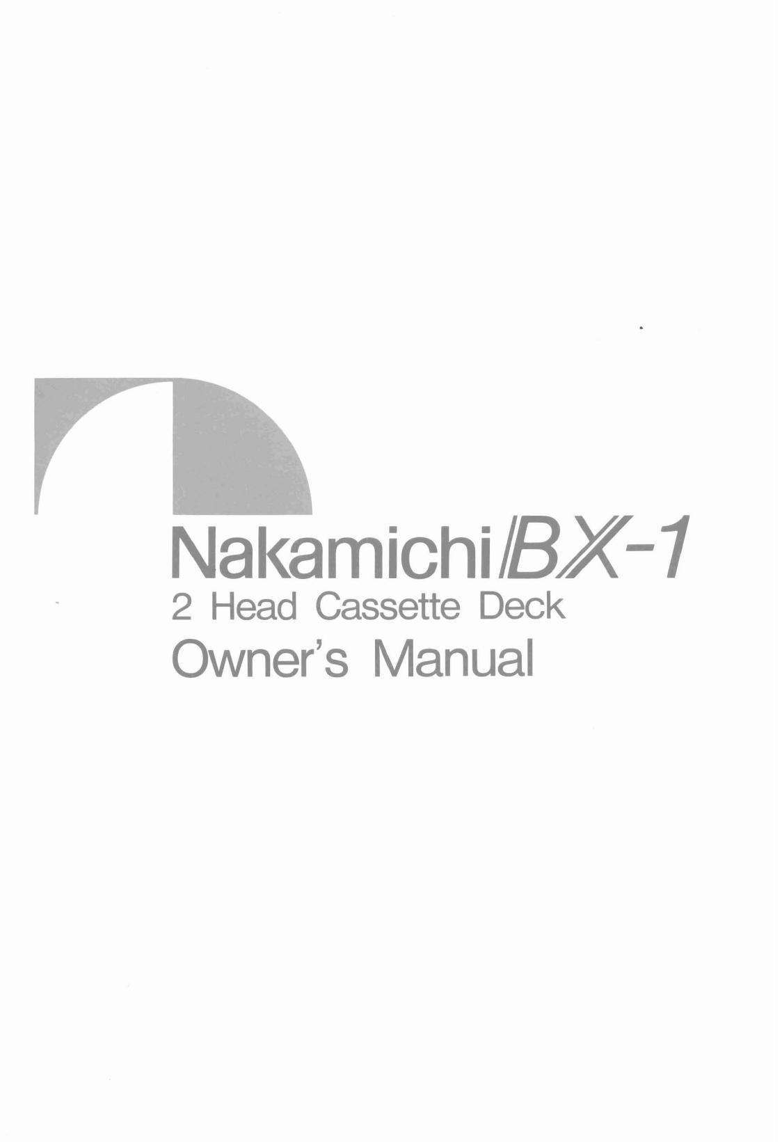 Nakamichi BX 1 Owners Manual